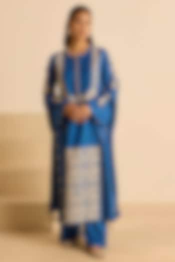 Blue Cotton Silk Dori Embroidered Straight Kurta Set by Inej at Pernia's Pop Up Shop