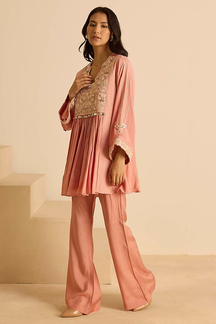Pink Cotton Silk Dori Embroidered Co-Ord Set by Inej at Pernia's Pop Up Shop