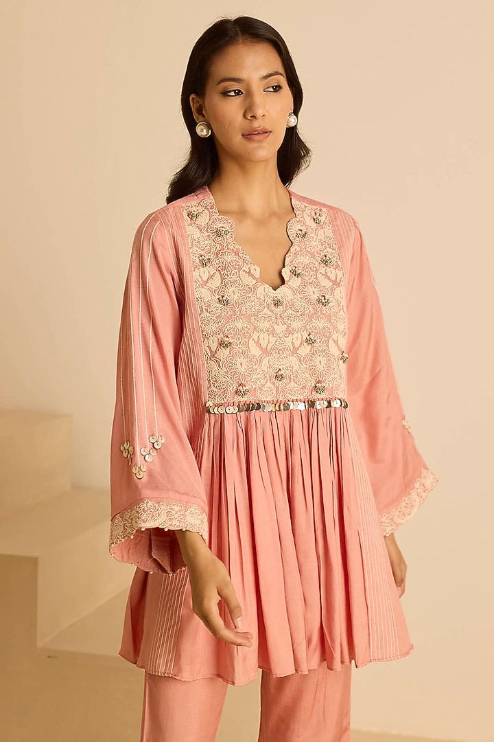 Pink Cotton Silk Dori Embroidered Co-Ord Set by Inej at Pernia's Pop Up Shop