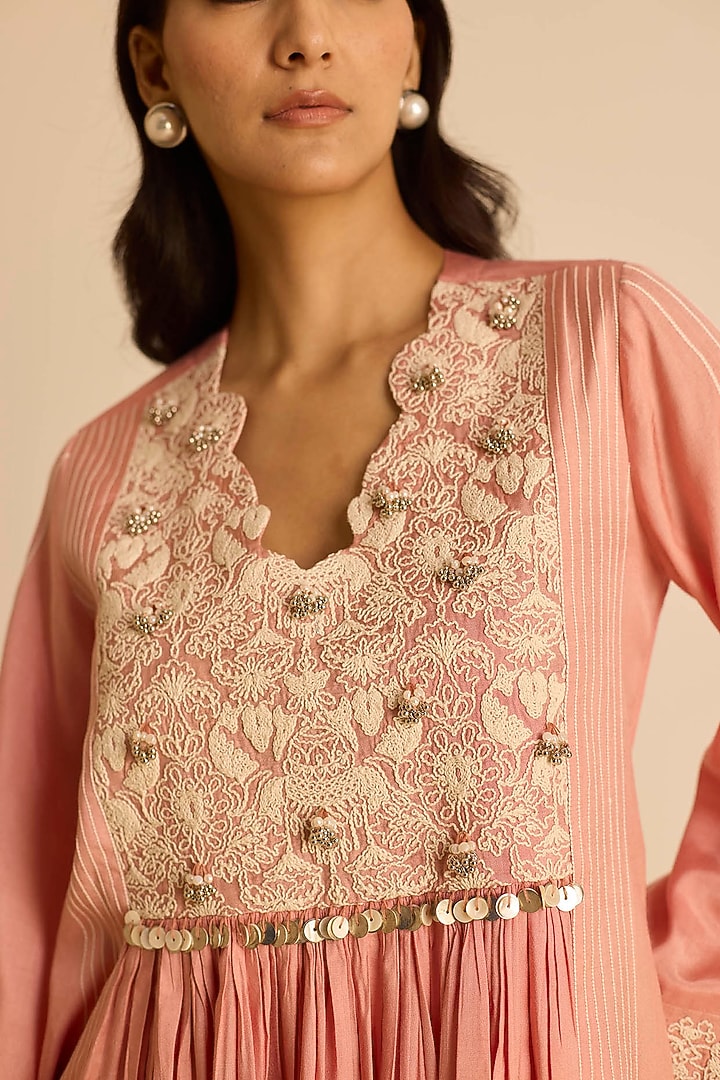 Pink Cotton Silk Dori Embroidered Co-Ord Set by Inej at Pernia's Pop Up Shop