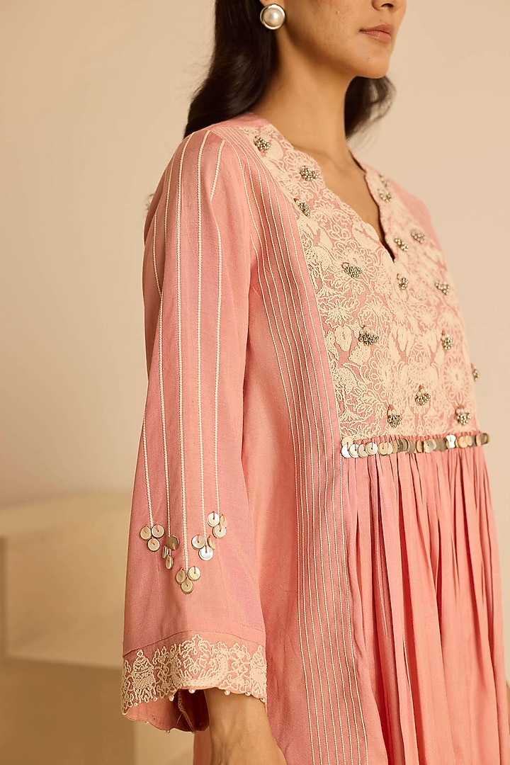 Pink Cotton Silk Dori Embroidered Co-Ord Set by Inej at Pernia's Pop Up Shop
