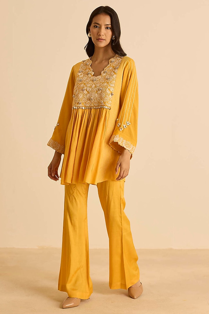 Orange Cotton Silk Dori Embroidered Co-Ord Set by Inej at Pernia's Pop Up Shop