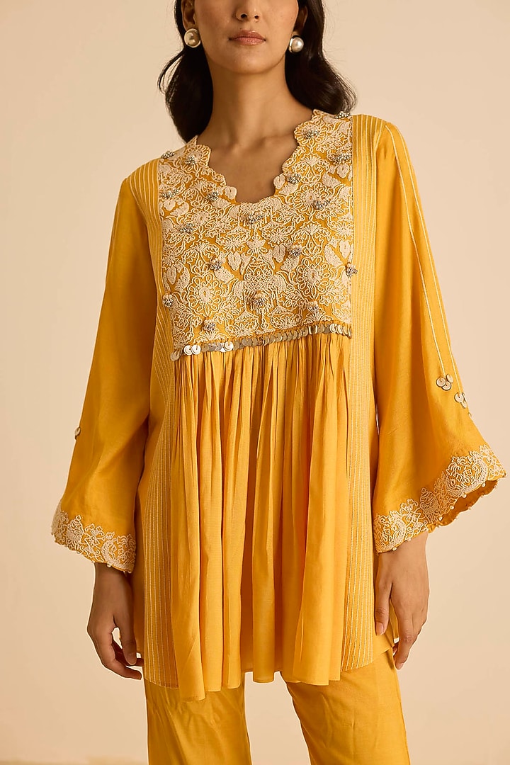 Orange Cotton Silk Dori Embroidered Co-Ord Set by Inej at Pernia's Pop Up Shop