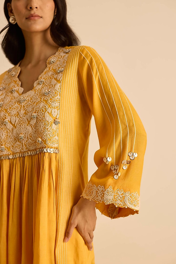Orange Cotton Silk Dori Embroidered Co-Ord Set by Inej at Pernia's Pop Up Shop