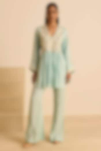 Sky Blue Cotton Silk Dori Embroidered Co-Ord Set by Inej at Pernia's Pop Up Shop