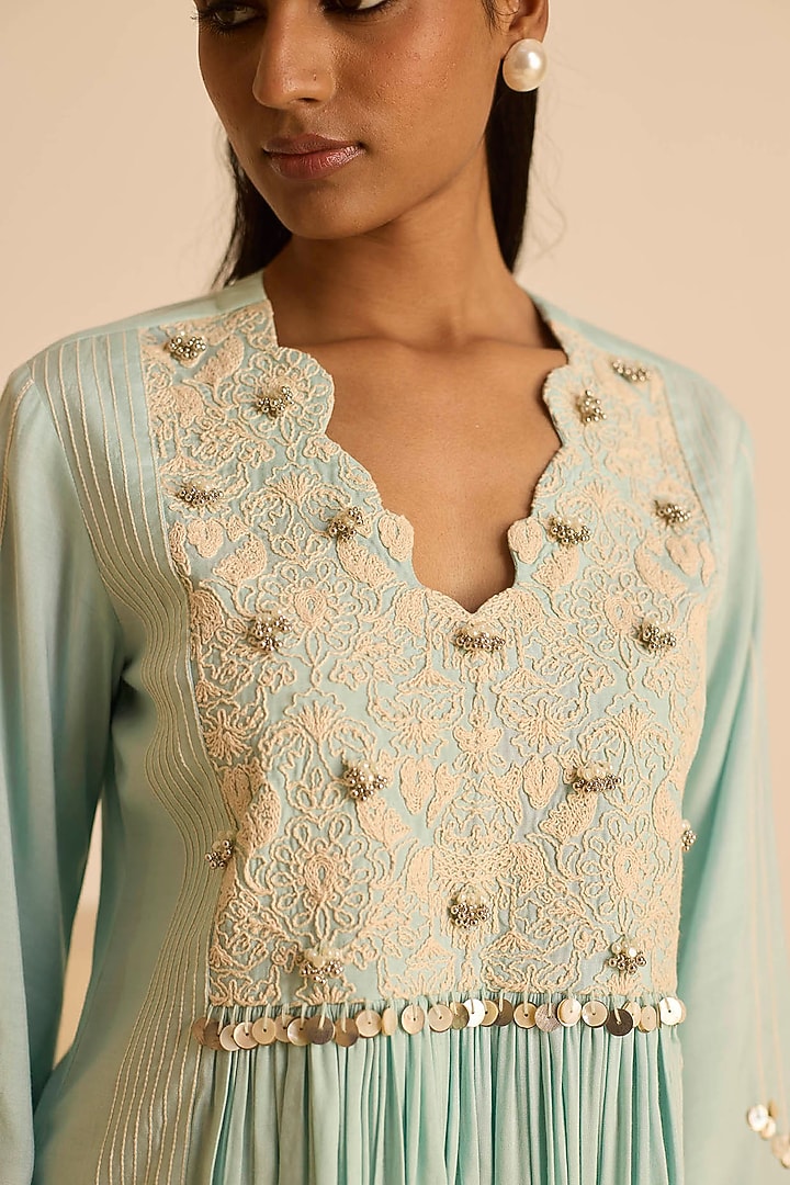 Sky Blue Cotton Silk Dori Embroidered Co-Ord Set by Inej at Pernia's Pop Up Shop