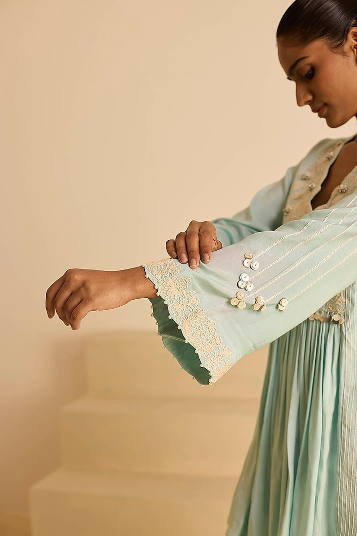 Sky Blue Cotton Silk Dori Embroidered Co-Ord Set by Inej at Pernia's Pop Up Shop