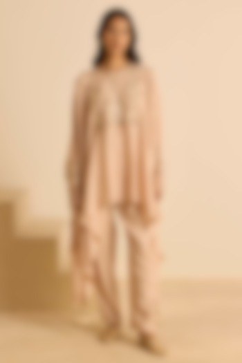 Peach Cotton Silk Dori Embroidered Co-Ord Set by Inej at Pernia's Pop Up Shop