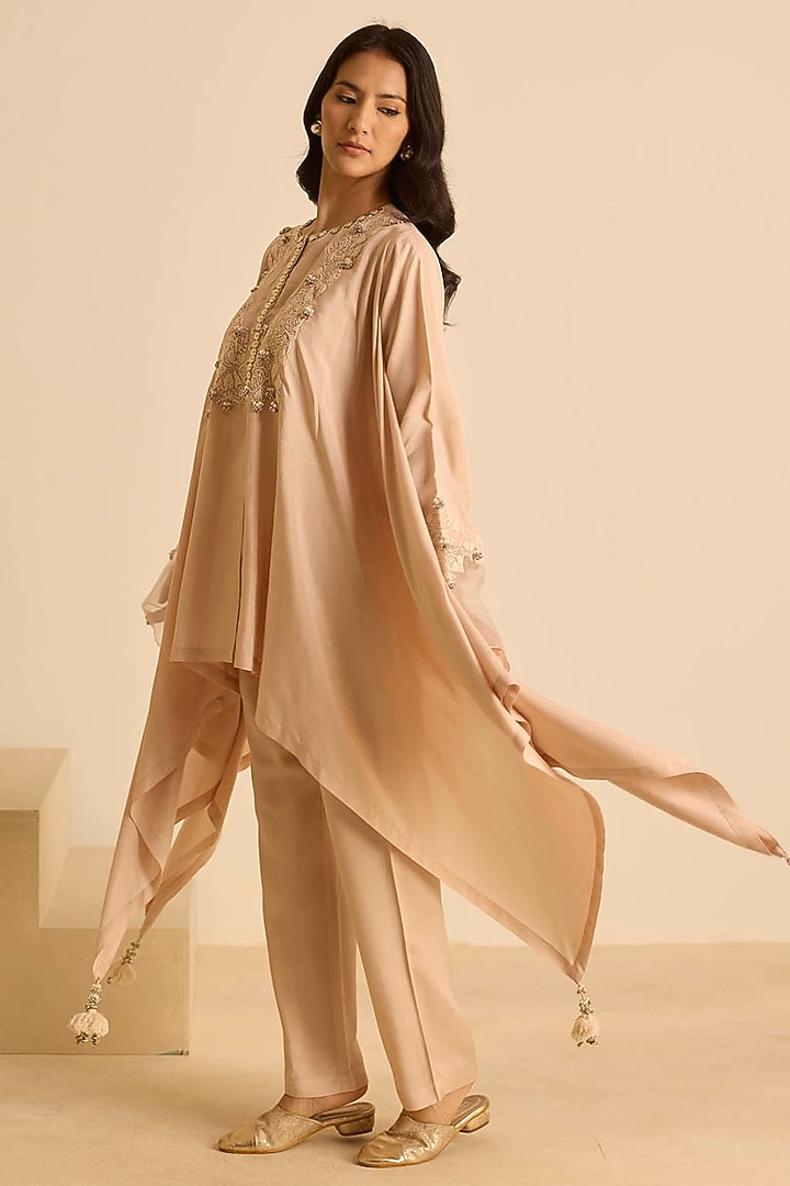 Peach Cotton Silk Dori Embroidered Co-Ord Set by Inej at Pernia's Pop Up Shop