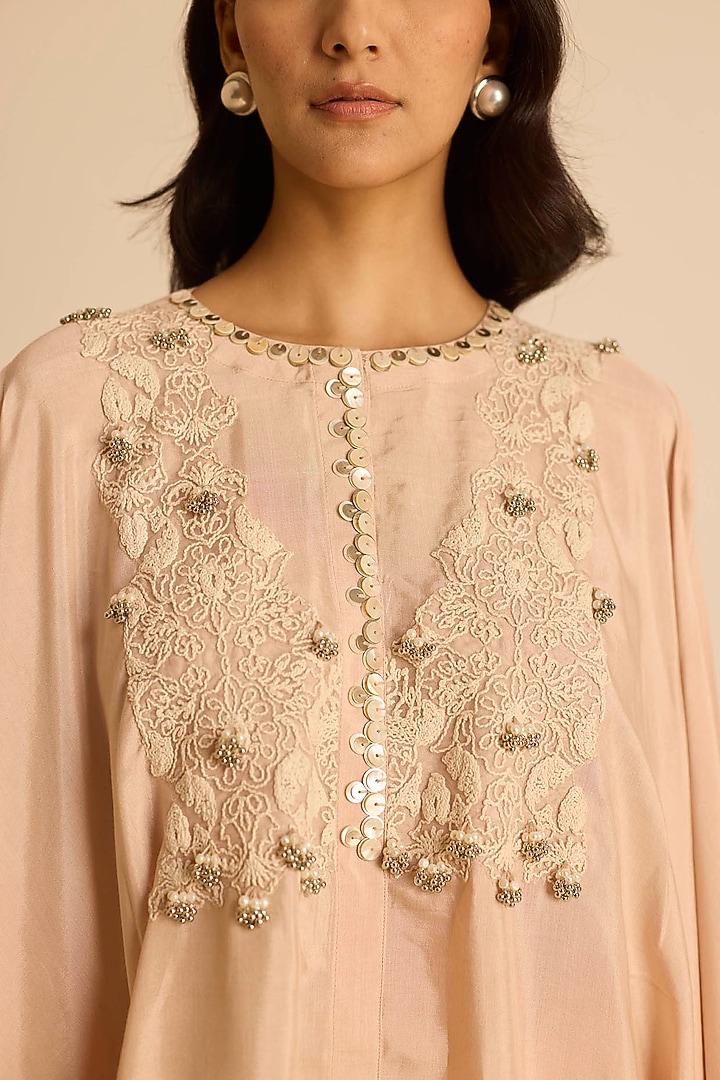 Peach Cotton Silk Dori Embroidered Co-Ord Set by Inej at Pernia's Pop Up Shop