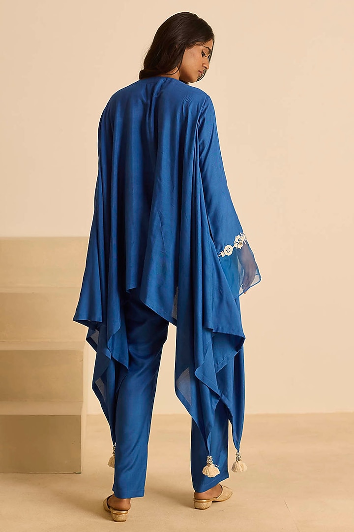 Blue Cotton Silk Dori Embroidered Co-Ord Set by Inej at Pernia's Pop Up Shop