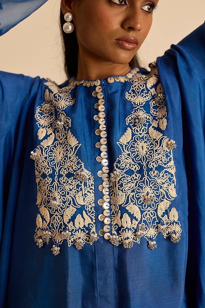 Blue Cotton Silk Dori Embroidered Co-Ord Set by Inej at Pernia's Pop Up Shop