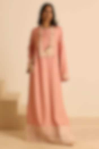 Pink Cotton Silk Dori Embroidered Straight Maxi Vacation Dress by Inej at Pernia's Pop Up Shop