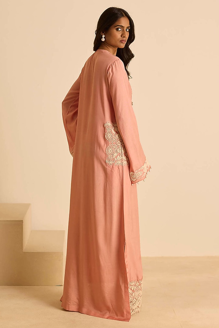 Pink Cotton Silk Dori Embroidered Straight Maxi Vacation Dress by Inej at Pernia's Pop Up Shop