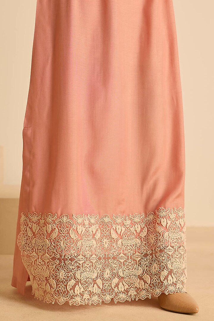 Pink Cotton Silk Dori Embroidered Straight Maxi Vacation Dress by Inej at Pernia's Pop Up Shop