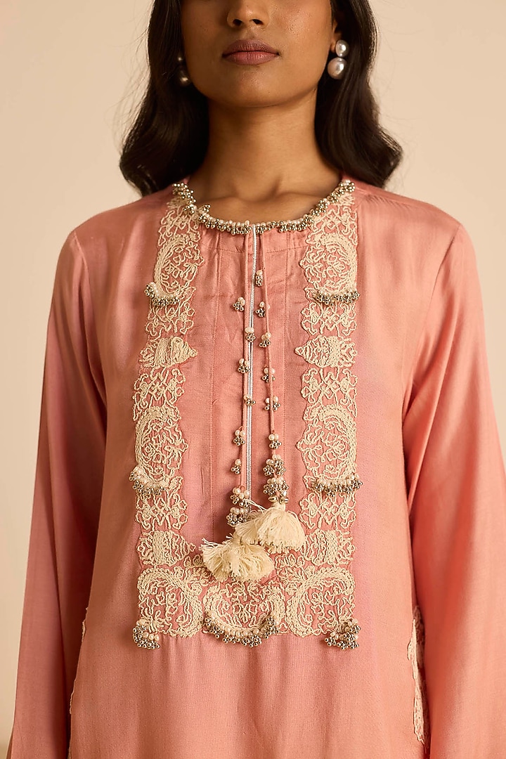Pink Cotton Silk Dori Embroidered Straight Maxi Vacation Dress by Inej at Pernia's Pop Up Shop