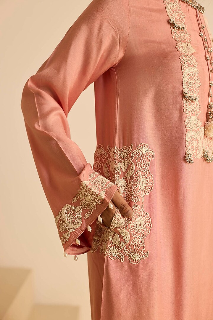Pink Cotton Silk Dori Embroidered Straight Maxi Vacation Dress by Inej at Pernia's Pop Up Shop