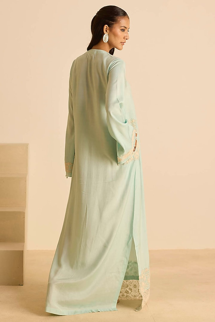 Sky Blue Cotton Silk Dori Embroidered Straight Maxi Vacation Dress by Inej at Pernia's Pop Up Shop