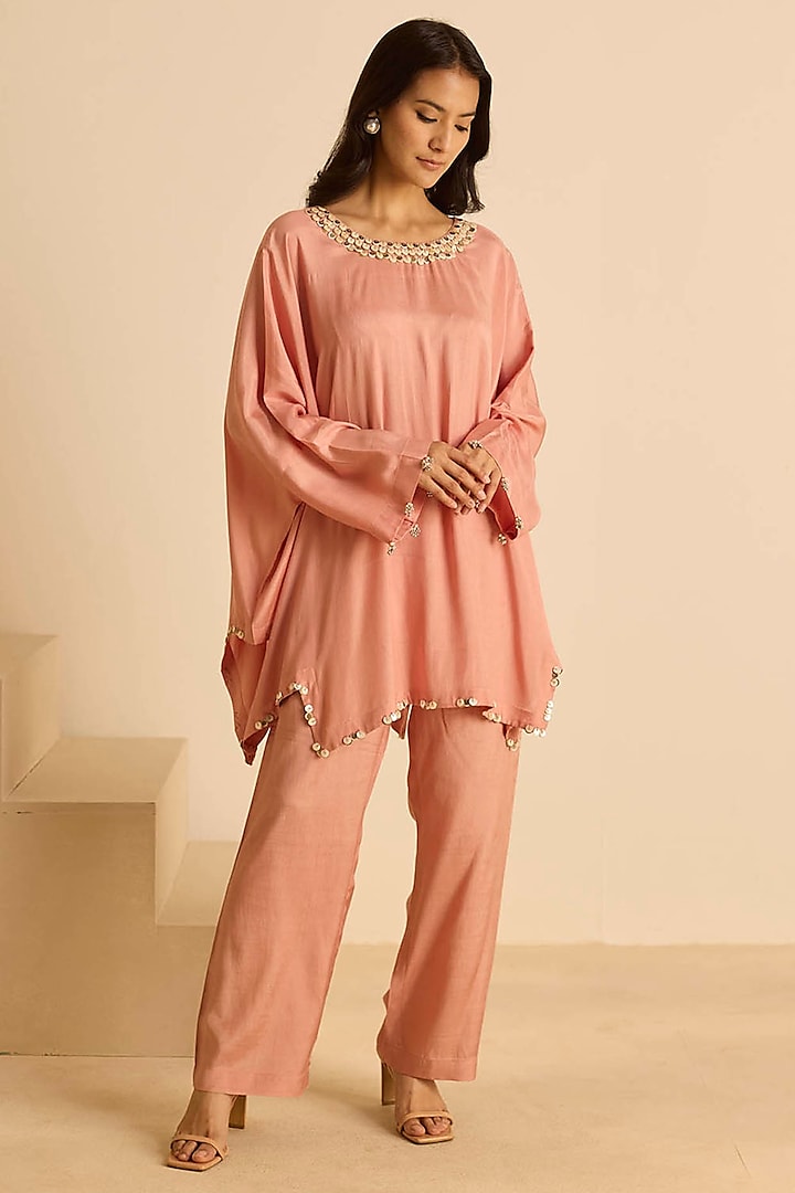 Pink Cotton Silk Sequins Embroidered Co-Ord Set by Inej at Pernia's Pop Up Shop