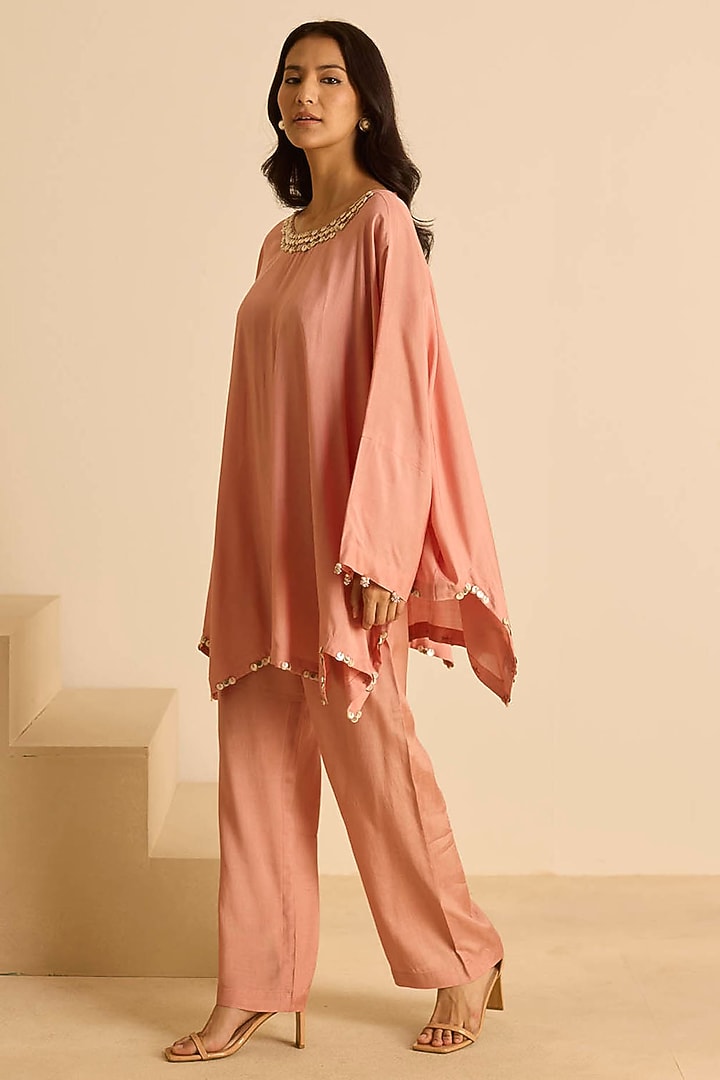 Pink Cotton Silk Sequins Embroidered Co-Ord Set by Inej at Pernia's Pop Up Shop