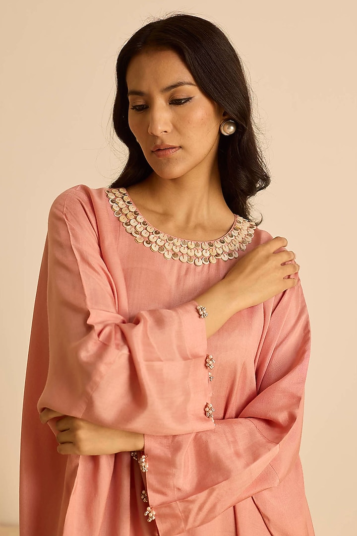 Pink Cotton Silk Sequins Embroidered Co-Ord Set by Inej at Pernia's Pop Up Shop