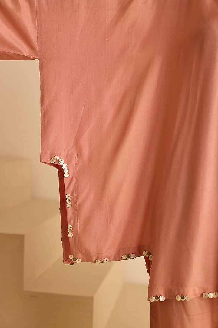 Pink Cotton Silk Sequins Embroidered Co-Ord Set by Inej at Pernia's Pop Up Shop