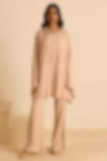 Peach Cotton Silk Pearl Embroidered Co-Ord Set by Inej at Pernia's Pop Up Shop