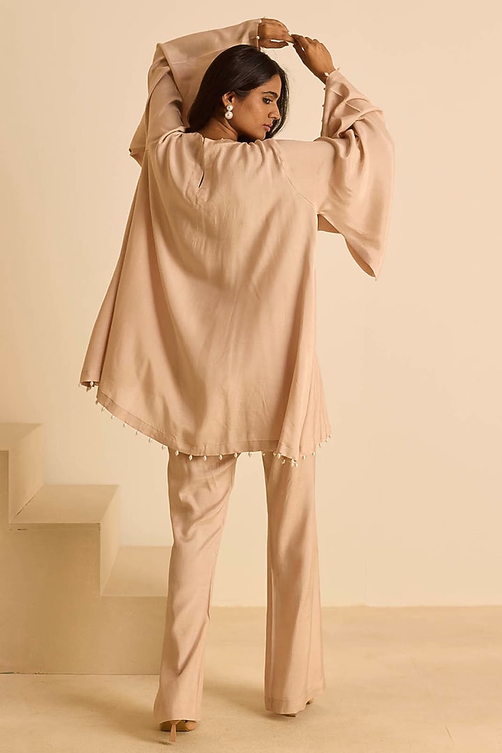Peach Cotton Silk Pearl Embroidered Co-Ord Set by Inej at Pernia's Pop Up Shop
