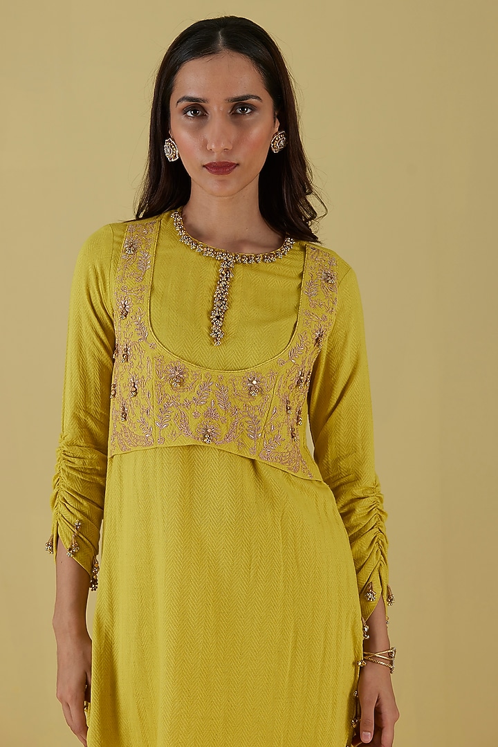 Yellow Rayon Flex Dori Embroidered Co-Ord Set by Inej at Pernia's Pop Up Shop