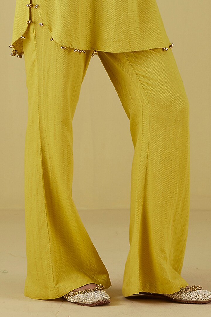 Yellow Rayon Flex Dori Embroidered Co-Ord Set by Inej at Pernia's Pop Up Shop