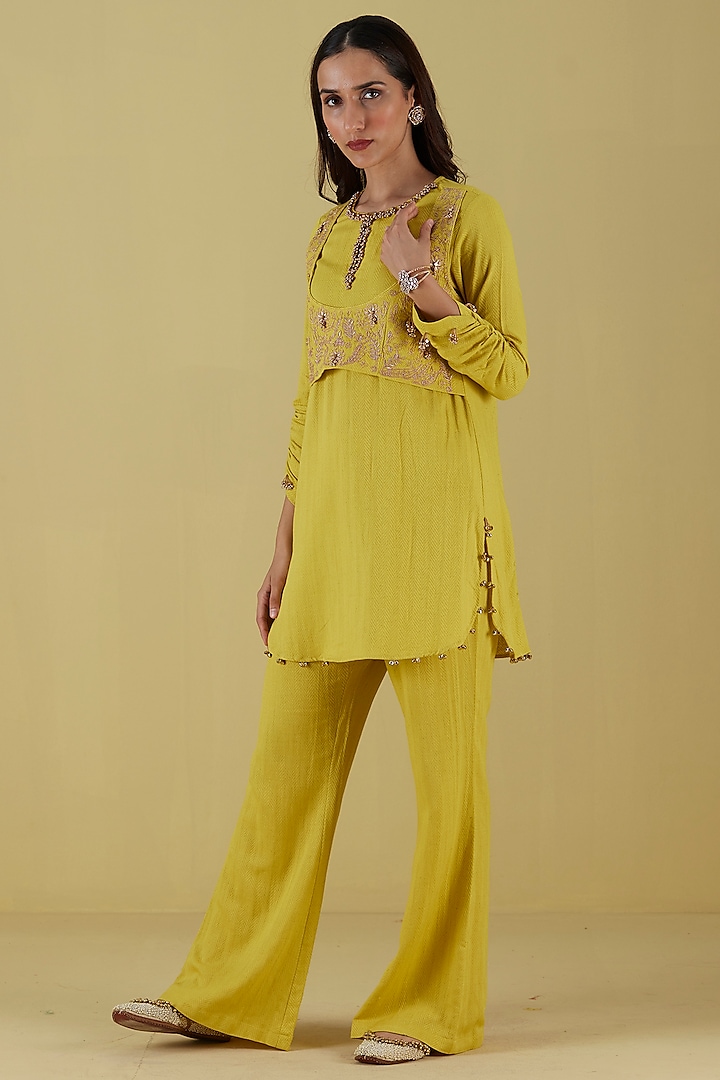 Yellow Rayon Flex Dori Embroidered Co-Ord Set by Inej at Pernia's Pop Up Shop