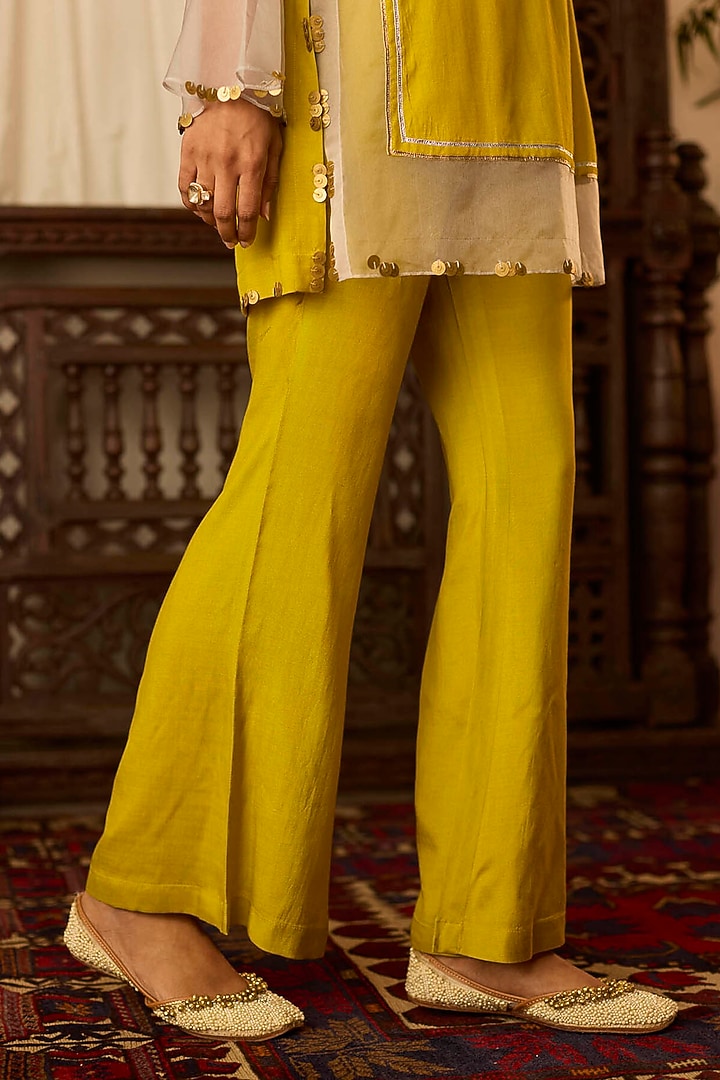 Mustard Cotton Silk Zari & Thread Embroidered Co-Ord Set by Inej at Pernia's Pop Up Shop