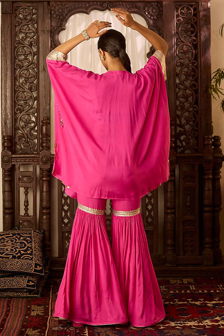 Hot Pink Cotton Silk Gota Embroidered Kaftan Set by Inej at Pernia's Pop Up Shop