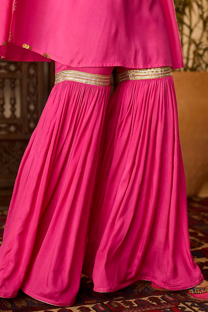 Hot Pink Cotton Silk Gota Embroidered Kaftan Set by Inej at Pernia's Pop Up Shop