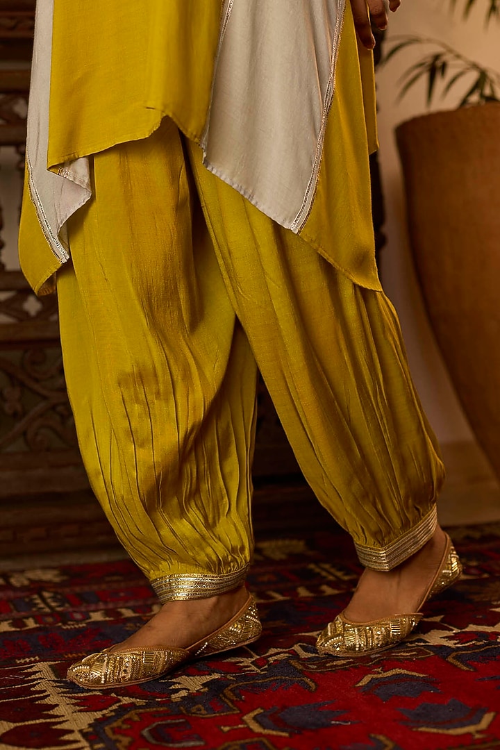 Mustard & Grey Cotton Silk Gota Embroidered Kaftan Set by Inej at Pernia's Pop Up Shop