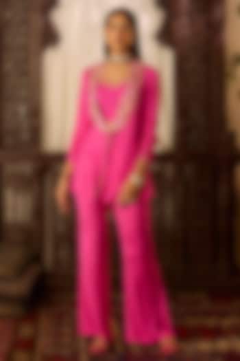 Hot Pink Cotton Silk Thread & Zari Embroidered Co-Ord Set by Inej at Pernia's Pop Up Shop