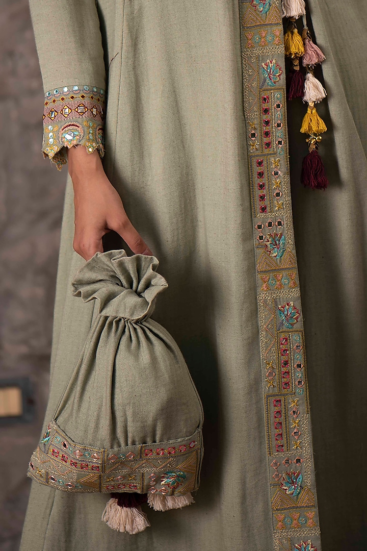Mint Green Embroidered Potli by Inej at Pernia's Pop Up Shop