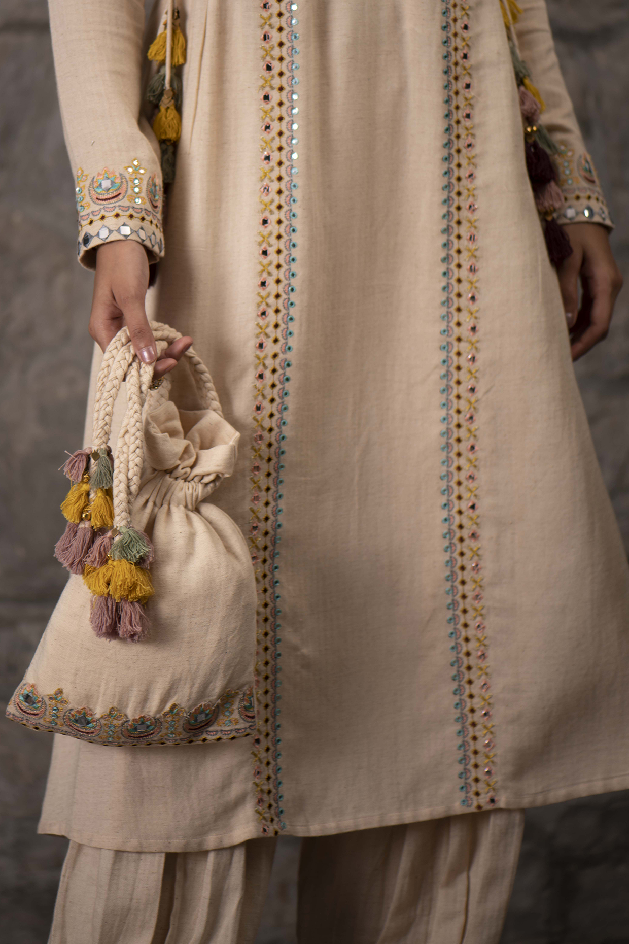 Blush Pink Embroidered Potli by Inej at Pernia's Pop Up Shop