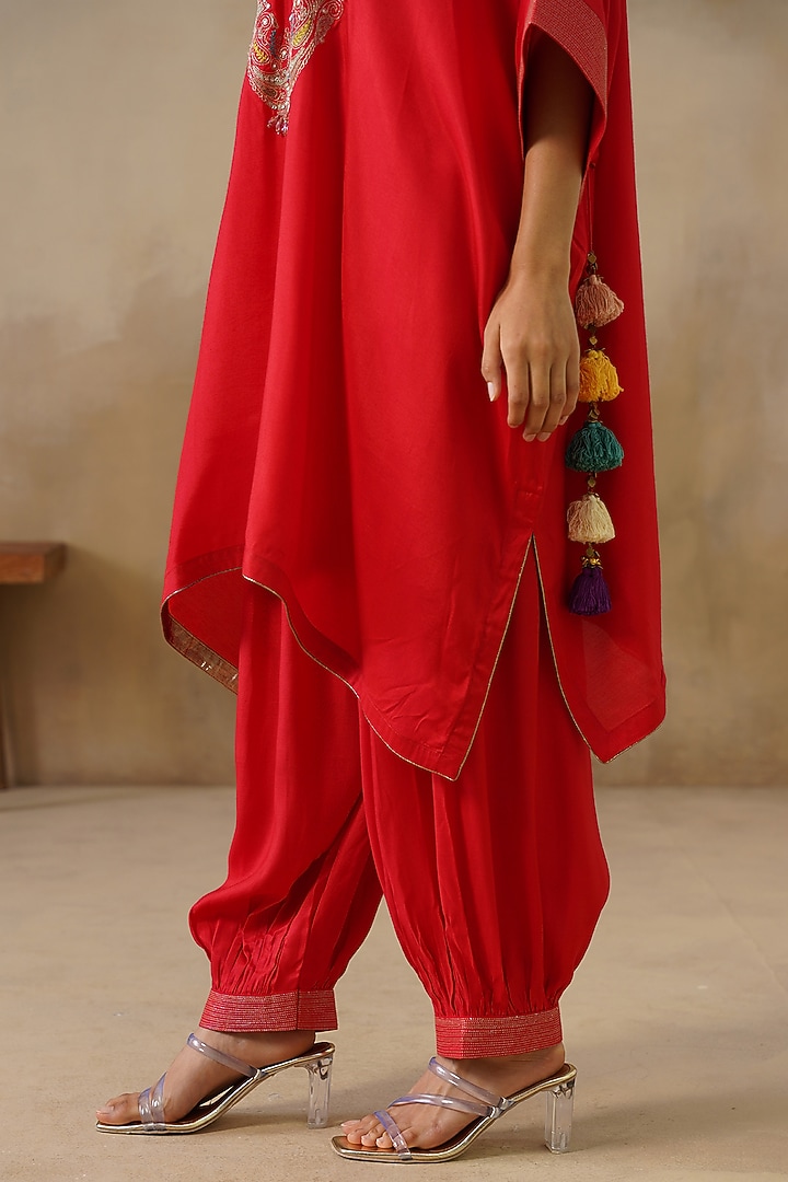 Red Cotton Silk Embroidered Kaftan Set by Inej at Pernia's Pop Up Shop