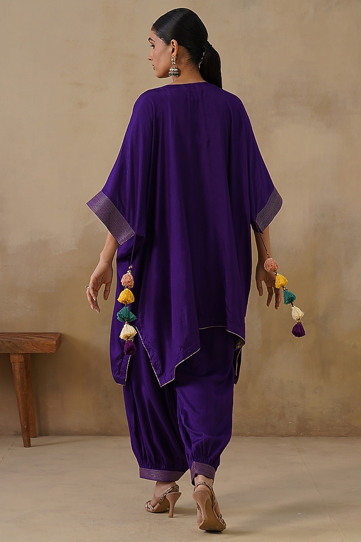 Purple Cotton Silk Embroidered Kaftan Set by Inej at Pernia's Pop Up Shop