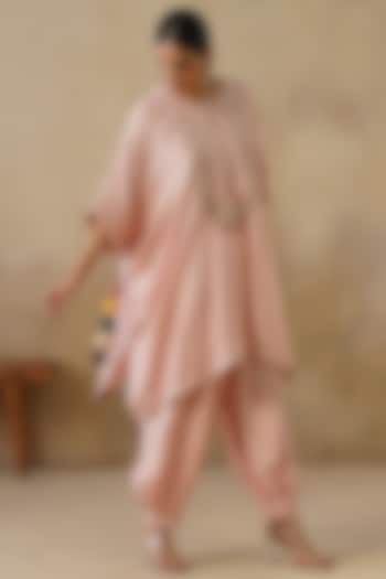 Pink Cotton Silk Embroidered Kaftan Set by Inej at Pernia's Pop Up Shop