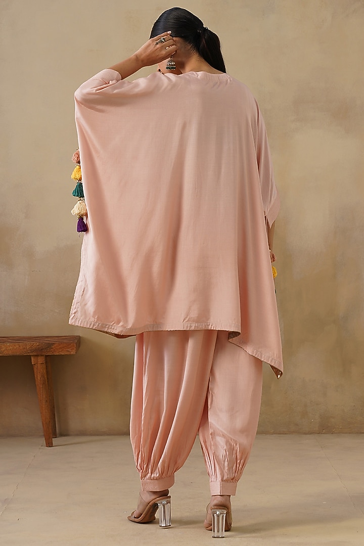 Pink Cotton Silk Embroidered Kaftan Set by Inej at Pernia's Pop Up Shop