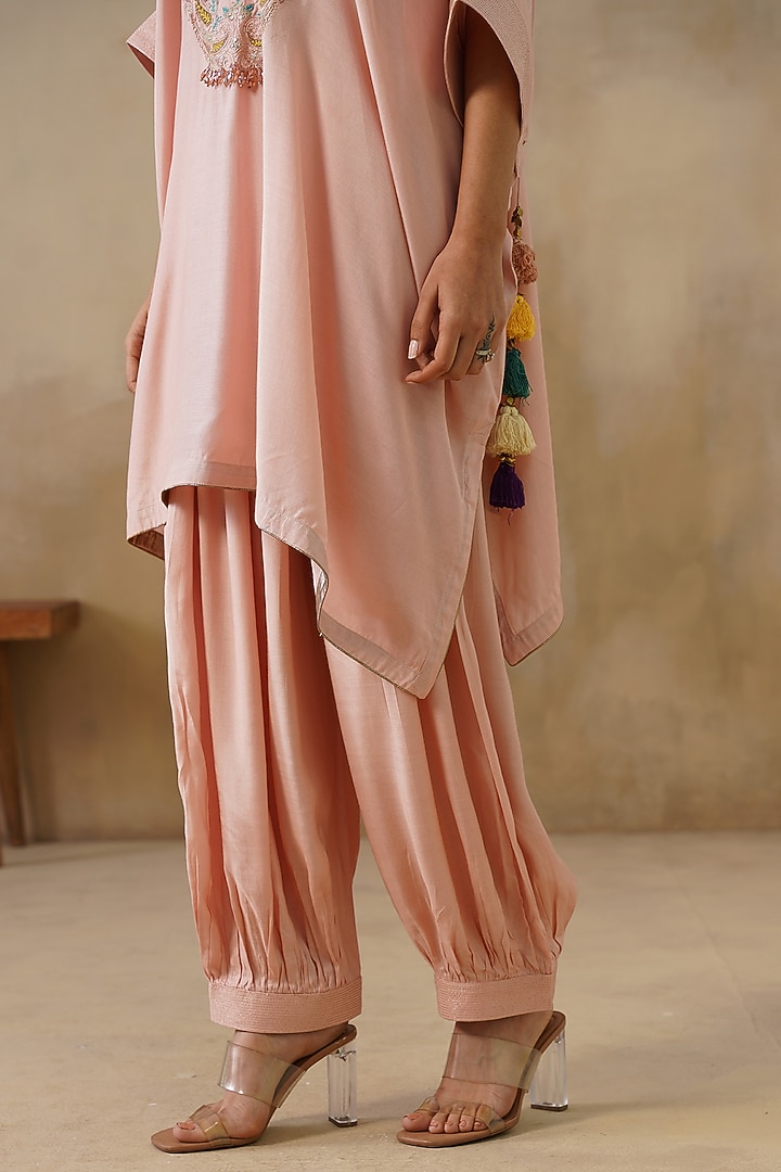 Pink Cotton Silk Embroidered Kaftan Set by Inej at Pernia's Pop Up Shop
