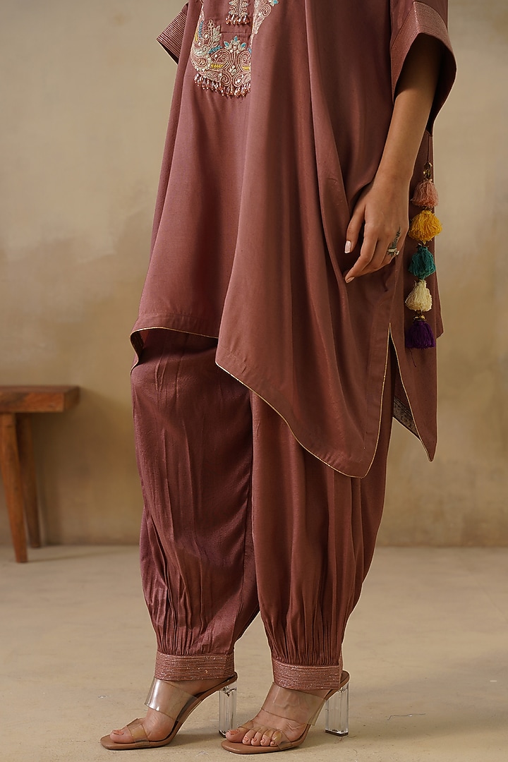 Brown Cotton Silk Embroidered Kaftan Set by Inej at Pernia's Pop Up Shop