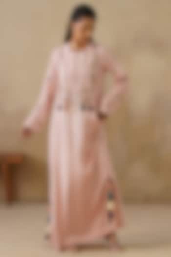 Pink Cotton Silk Thread Embroidered Straight-Cut Vacation Dress by Inej at Pernia's Pop Up Shop