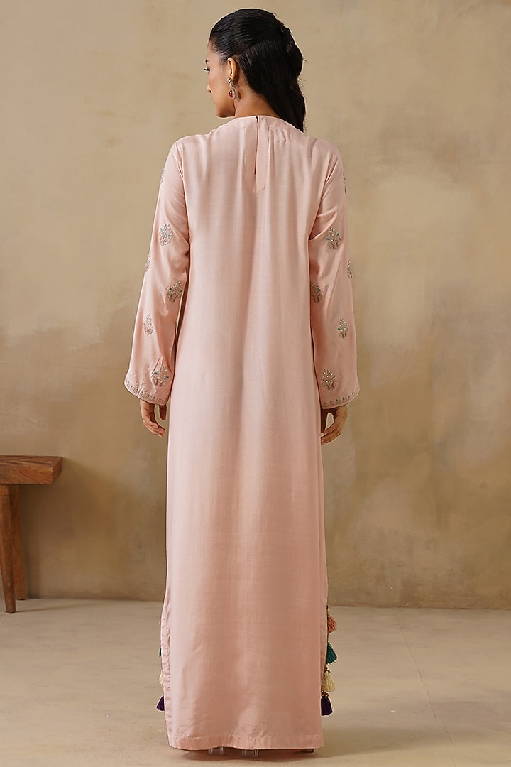 Pink Cotton Silk Thread Embroidered Straight-Cut Vacation Dress by Inej at Pernia's Pop Up Shop