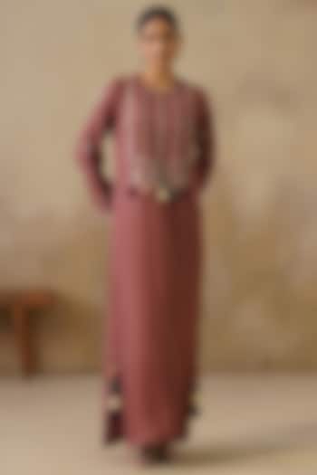 Brown Cotton Silk Thread Embroidered Straight-Cut Vacation Dress by Inej at Pernia's Pop Up Shop