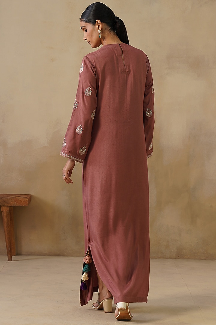Brown Cotton Silk Thread Embroidered Straight-Cut Vacation Dress by Inej at Pernia's Pop Up Shop