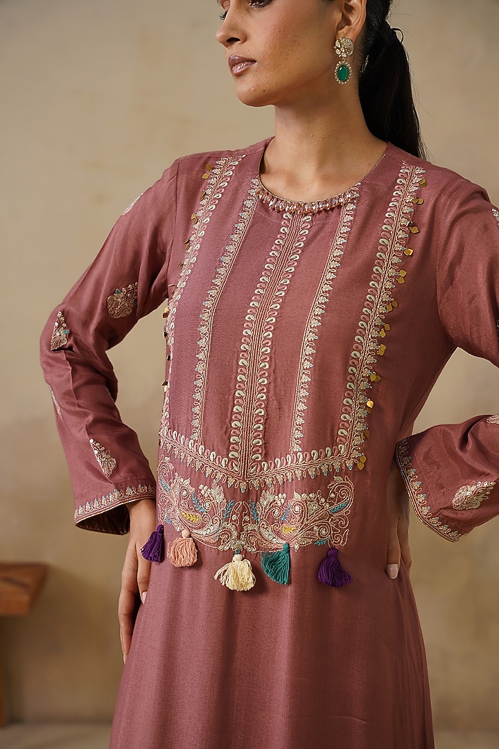 Brown Cotton Silk Thread Embroidered Straight-Cut Vacation Dress by Inej at Pernia's Pop Up Shop
