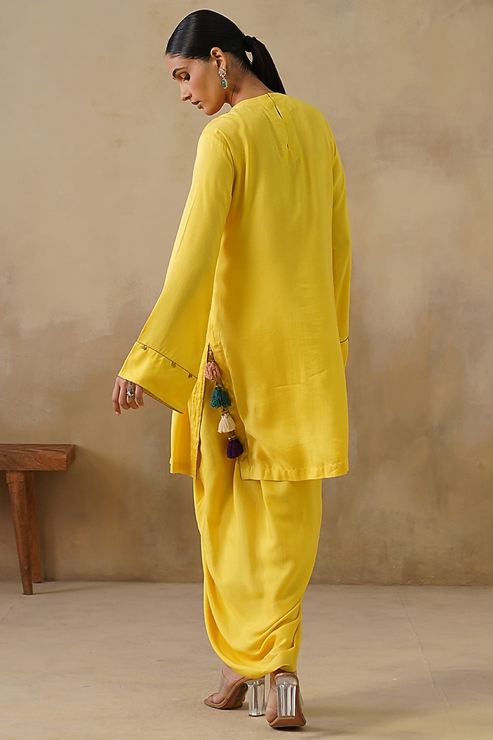 Yellow Cotton Silk Draped Skirt Set by Inej at Pernia's Pop Up Shop